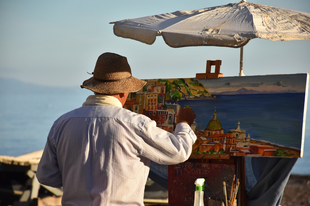 Positano,,Italy, ,May,28,,2024:,Painter,Carrying,Out,His